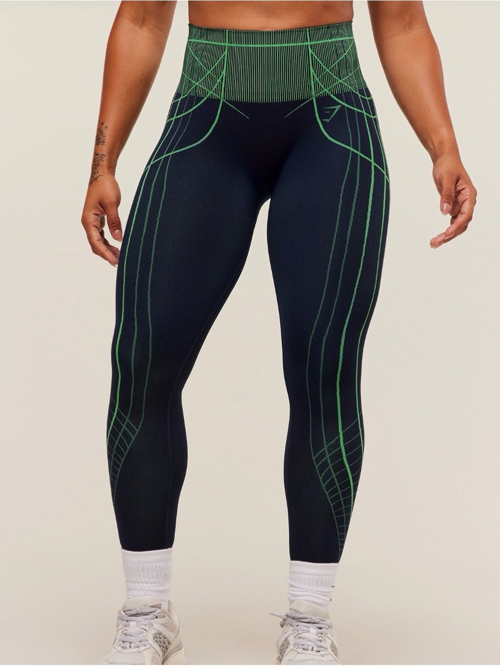 Gymshark Apex Seamless High-Waist Leggings Size S, Heavy Blue/Active Green